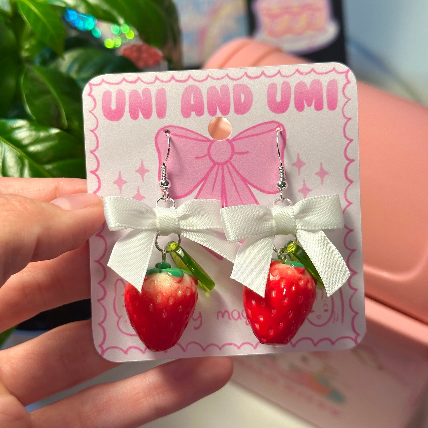 Strawberry Bow Handmade Earrings