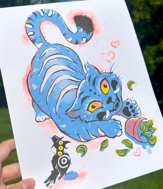 Derpy Risograph Blue Tiger Print