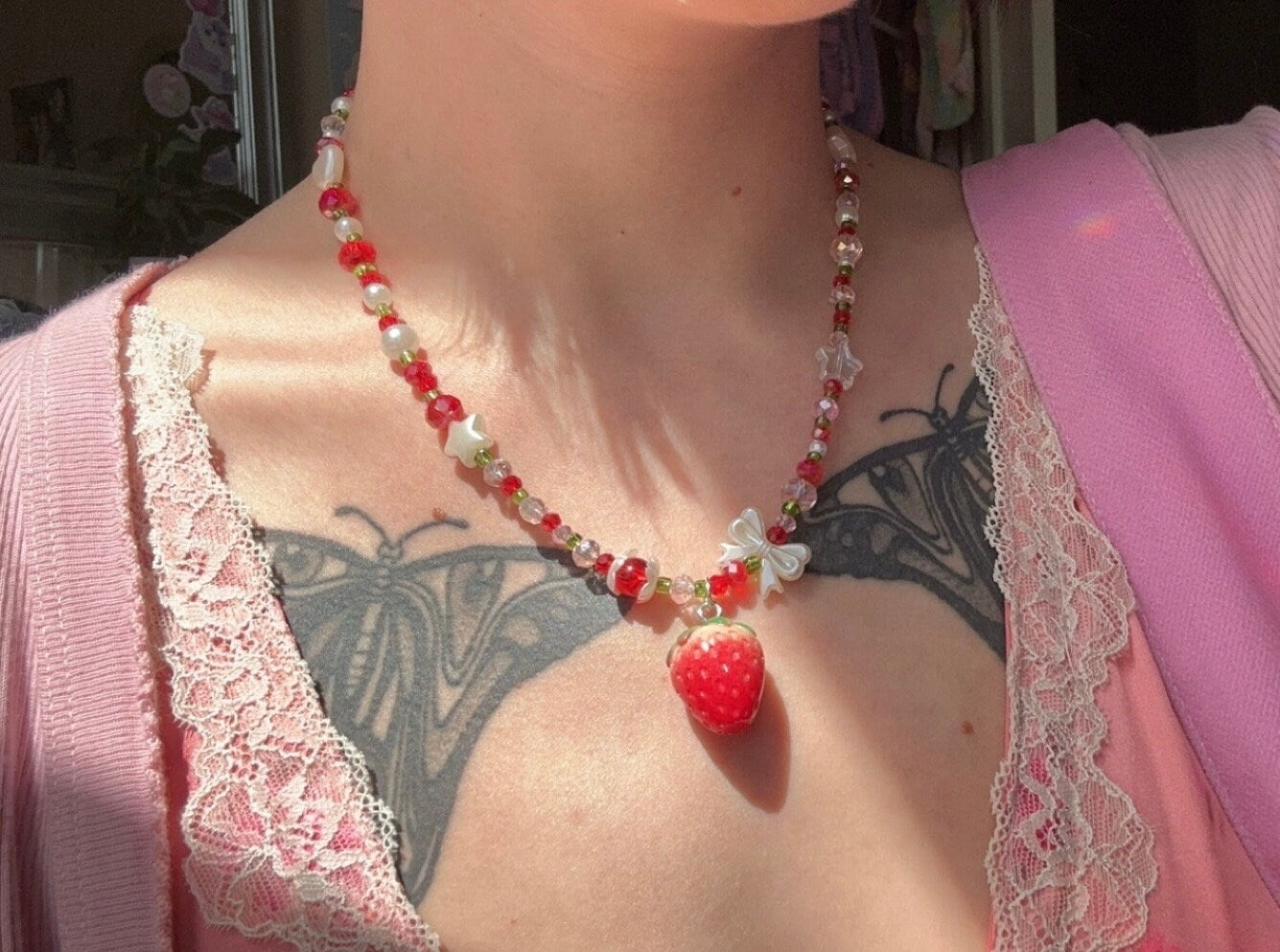 Strawberry Beaded Necklace