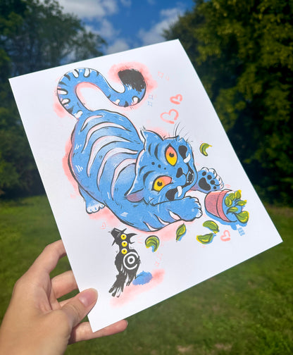 Derpy Risograph Blue Tiger Print