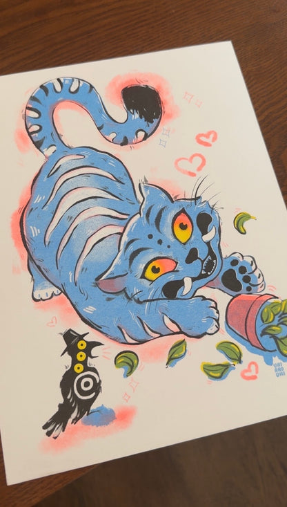 Derpy Risograph Blue Tiger Print